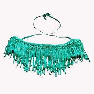 Teal Fringed Bikini Top