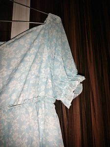 Chinese Light Blue Floral Tiered Dress