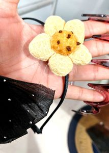 three piece combo Black Bow Hair band with Flower