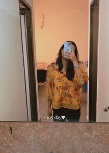 Yellow Floral Print Sheer Top