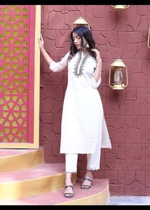 Women Cotton Embroidered Kurta &amp; Pant Set