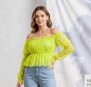 Off-Shoulder Sheer Lime Green Top