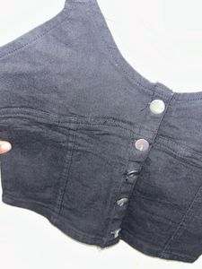 Black Denim Crop Top and Skirt Set