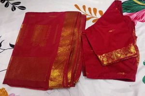 Elegant Red & Gold Silk Saree