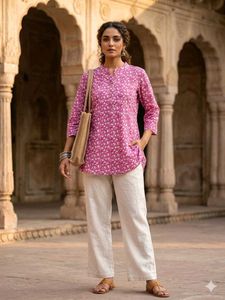 Stylish Pink Floral Print Kurta
