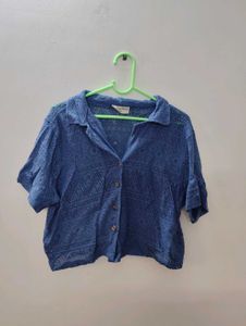 Blue Crochet Button-Up Shirt