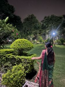 Elegant Dark Green Saree with Pink Blouse