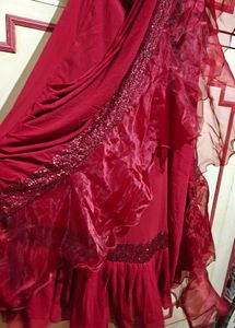 Stunning Maroon Sequined Lehenga Saree with Blouse
