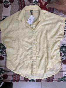 Stylish Yellow Linen Blend Shirt