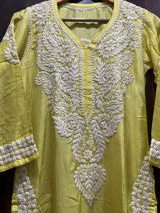 PURE SILK Elegant Yellow Chikankari Kurta Set