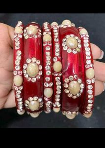 Stunning Red Bangles with Pearl & Rhinestone