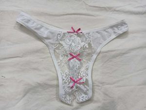White Lace 🤎Thong with Pink Bows