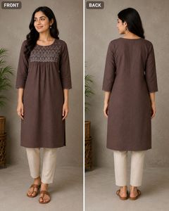 Brown Embroidered Kurta