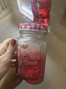 Set of 2 Red Mason Jar Glasses