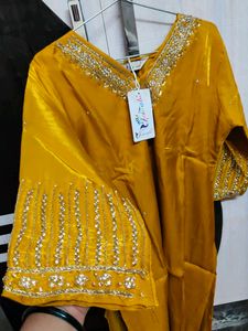 party wear 3 suits Yellow Embroidered Kurta