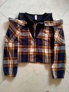 Trendy Plaid Cold Shoulder Top
