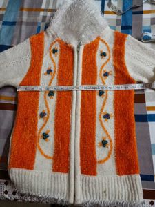 Cozy Orange &amp; White Striped Knit Cardigan