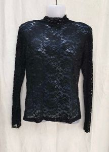 24138. Black Lace Mock Neck Long Sleeve Top