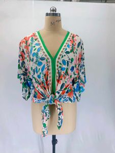 Floral Print Tie-Front Blouse