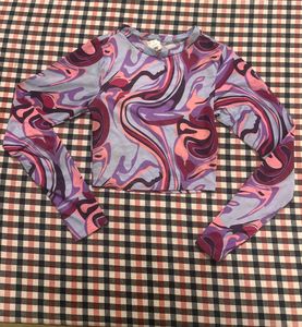 Swirl Print Long Sleeve Crop Top