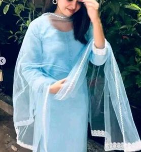 Light Blue Kurti with Lace Detail