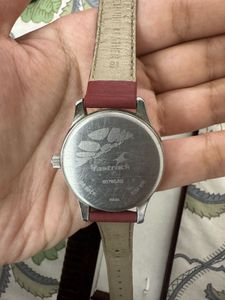 Fastrack Quartz Analog Red Dial Leather Strap Watc