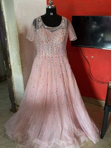 Stunning Pink Sequined Gown with shawl