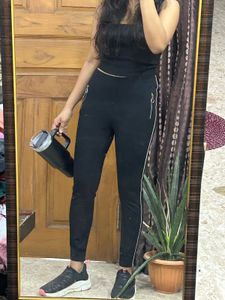 Black Skinny Pants with Side Stripe