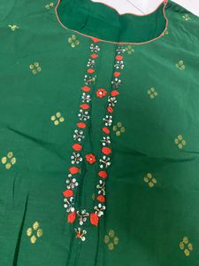 Green Kurta with Gold Print