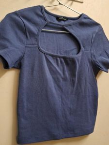 Blue Cut-Out Crop Top