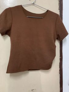 Brown Cropped Short Sleeve Top