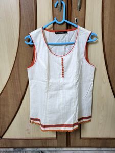 Off White And Orange  Cotton Top