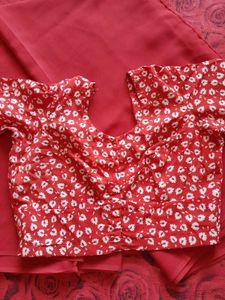 Elegant Red Saree with Printed Blouse