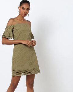 ONLY Strappy Olive Green Cold-Shoulder Dress