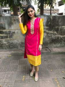 Vibrant Pink &amp; Yellow Kurta