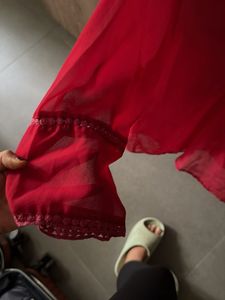 Red Sheer Tie-Neck Blouse