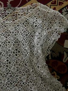 White Crochet half Sleeve Top