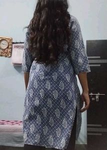Blue white straight cotton kurta xl