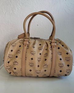 MCM Cognac Visetos Coated Canvas Boston Bag