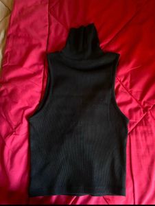 Zara Sleeveless Black Turtleneck Top