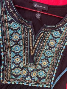 Boho Embroidered Black Top
