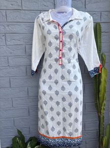 Stylish White Printed Kurta