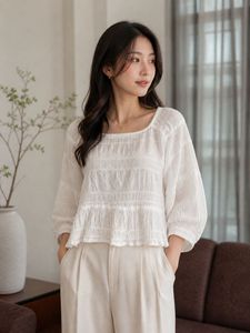 White Smocked Square Neck Top