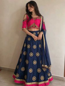 Pink and Navy Blue Lehenga Choli set