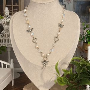 Fairy Charm Pearl & Crystal Necklace Vintage Aes