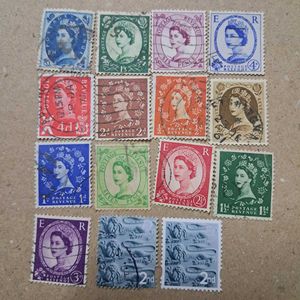 13 1950s Great Britain Queen Elizabeth Stamps U.K