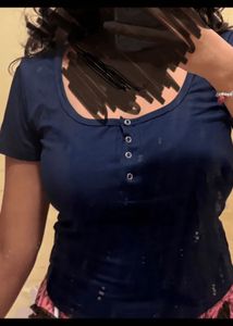 Navy Button Front Crop Top