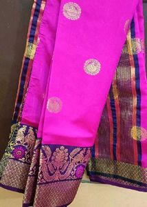 Vibrant Pink Silk Saree with Gold Motifs