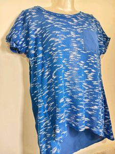 Blue Abstract Print Tunic Top Size M-L 36"-38"