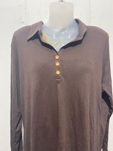 Brown Long Sleeve Polo Top